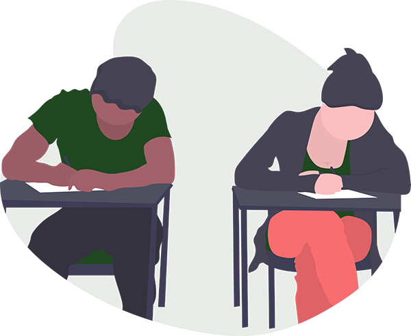 illustration of students working at desks