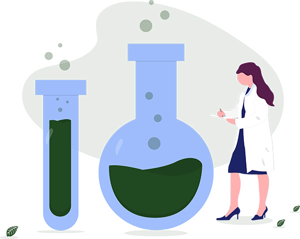 illustration of woman in lab coat with beaker